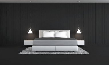 Siyah doku duvar arka plan ve en az yatak odası iç tasarım