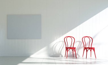 Oturma odası ve ahşap sandalye ve beyaz duvar arka plan iç tasarım