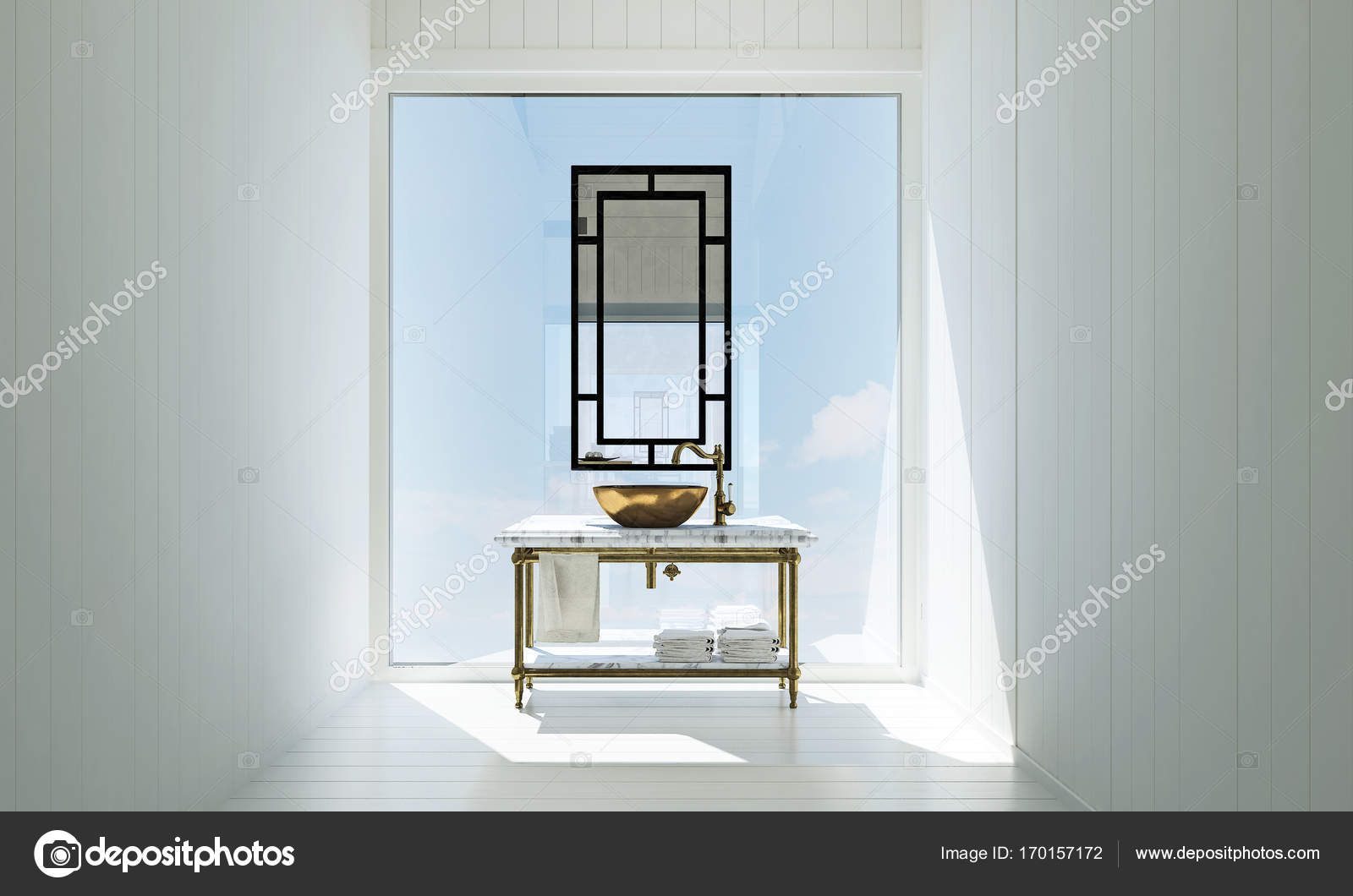 De witte badkamer interieur en beton muur textuur achtergrond en ... De witte badkamer interieur en beton muur textuur achtergrond en ...