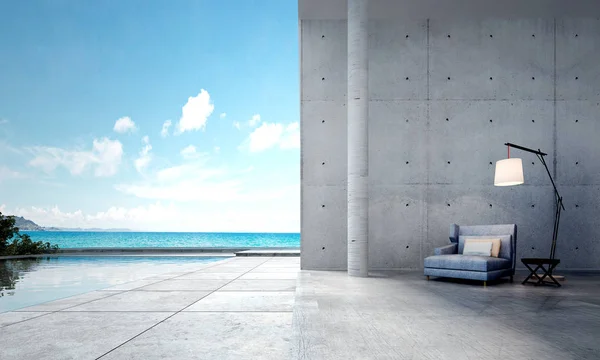 Inredningen av lounge och vardagsrum betongvägg textur och havet Visa — Stockfoto