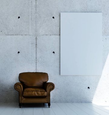 Çatı katında salon ve beton doku duvar arka plan iç tasarım