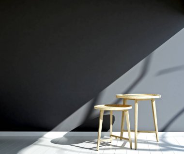 En az sandalyeler ve oturma odası ve gri duvar desen arka plan interioir tasarımı