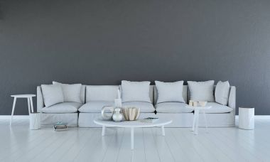 İç tasarım, modern salon ve oturma odası ve gri duvar doku arka plan