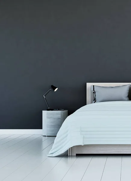 モダンなベッドルームと灰色の壁テクスチャ背景のインテリア デザイン — ストック写真