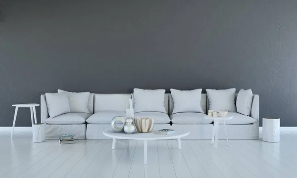 İç tasarım, modern salon ve oturma odası ve gri duvar doku arka plan — Stok fotoğraf