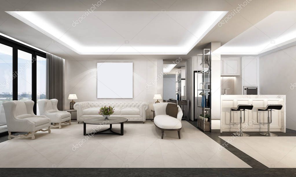 The luxury lounge and living room interior design and pantry area