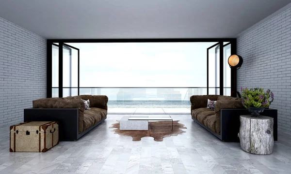 Modern salon ve oturma odası ve duvar desen tasarım iç ve deniz görüntülemek