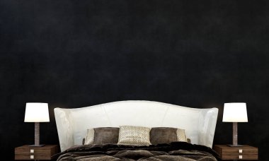 Lüks yatak odası iç tasarım ve siyah desen arka plan duvar