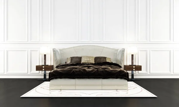 De moderne luxe slaapkamer interieurontwerp en wit muur patroon achtergrond — Stockfoto