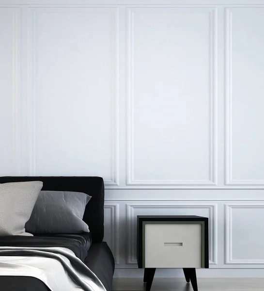 De luxe slaapkamer en bijzettafeltje en muur patroon achtergrond — Stockfoto