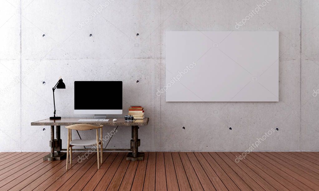 The working table and working area and concret wall background