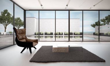 İç tasarım, modern oturma odası ve Deniz Manzaralı