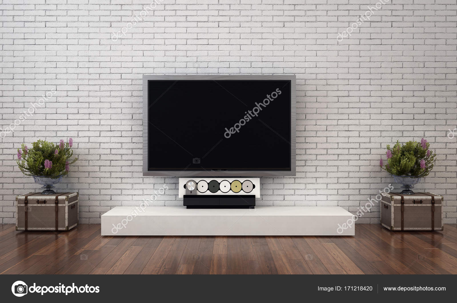 The Interior Design Of Luxury Living Room And Lcd Tv Display And