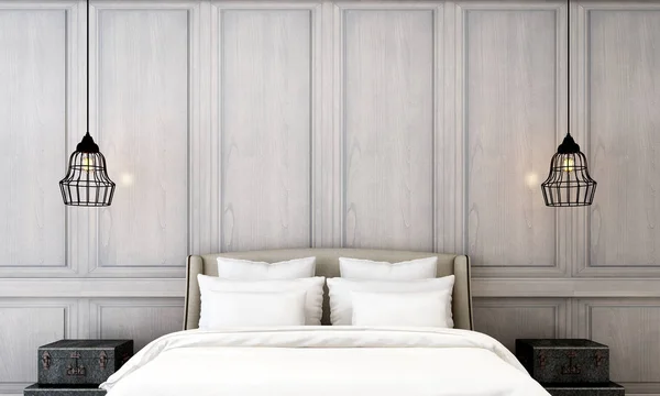 Het interieur van luxe slaapkamer en houten muur patroon achtergrond — Stockfoto