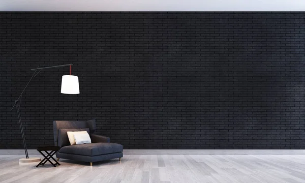 The interior design concept idea of living room and black brick wall — Stock Photo, Image