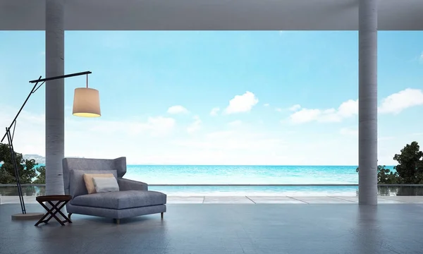 El concepto de diseño de interiores idea de salón y sala de estar y vistas al mar —  Fotos de Stock