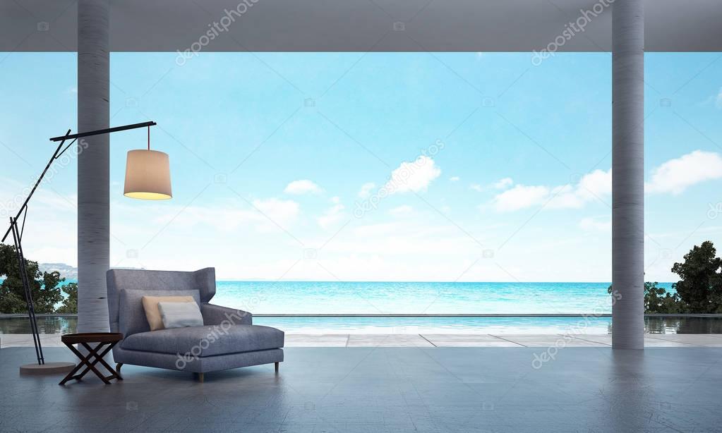 The interior design concept idea of lounge and living room and sea view