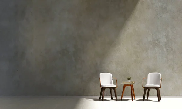 夏季休闲椅、客厅及肌理墙背景的室内设计 — 图库照片