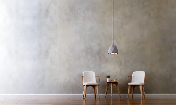 Het interieur van de lounge stoelen en woonkamer en beton textuur muur achtergrond — Stockfoto