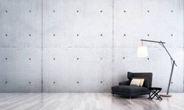 Lüks salon ve oturma odası ve beton duvar arka plan iç tasarım