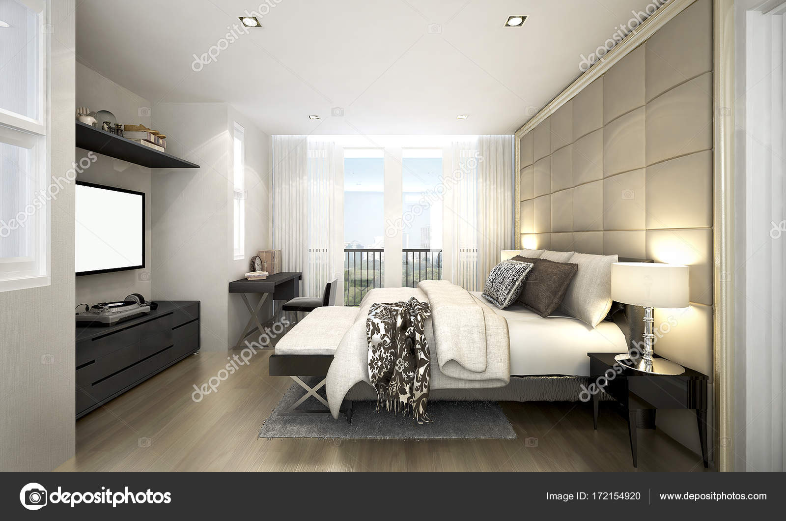 The Interior Design Of Luxury Bedroom And Lcd Tv In