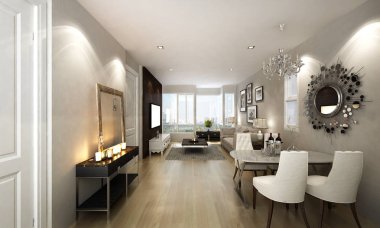 Lüks yemek ve oturma odası iç tasarım