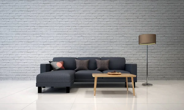 El diseño interior del salón y la sala de estar y el fondo de pared de ladrillo blanco — Foto de Stock