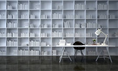 Çalışma tablosu ve beyaz kitap raf tasarımı ofis ve Kütüphane