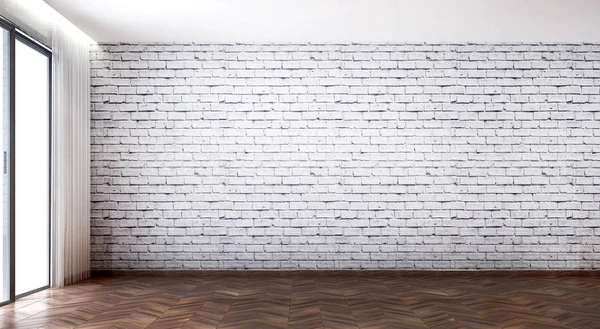 Empty living room and white brick texture wall background — Stock Photo, Image