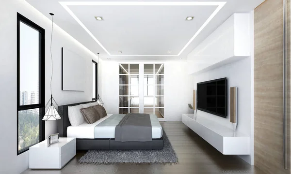 Diseño interior de dormitorio de lujo y Lcd tv —  Fotos de Stock