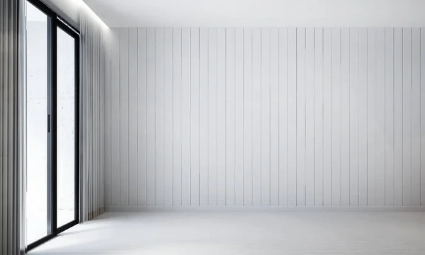 Pusty pokój dzienny i białe tekstury drewna tle muru — Zdjęcie stockowe