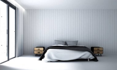 Modern yatak odası iç tasarım ve beyaz arka plan duvar