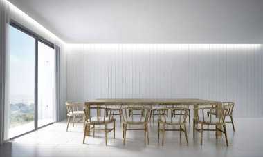 Çok az yemek odası ve beyaz desen arka plan duvar