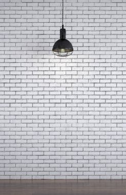 Boş beyaz tuğla duvar oturma odası iç tasarım