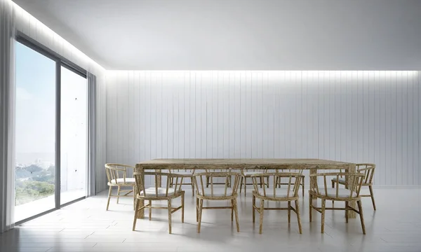 A sala de jantar mínima e fundo padrão de parede branca — Fotografia de Stock