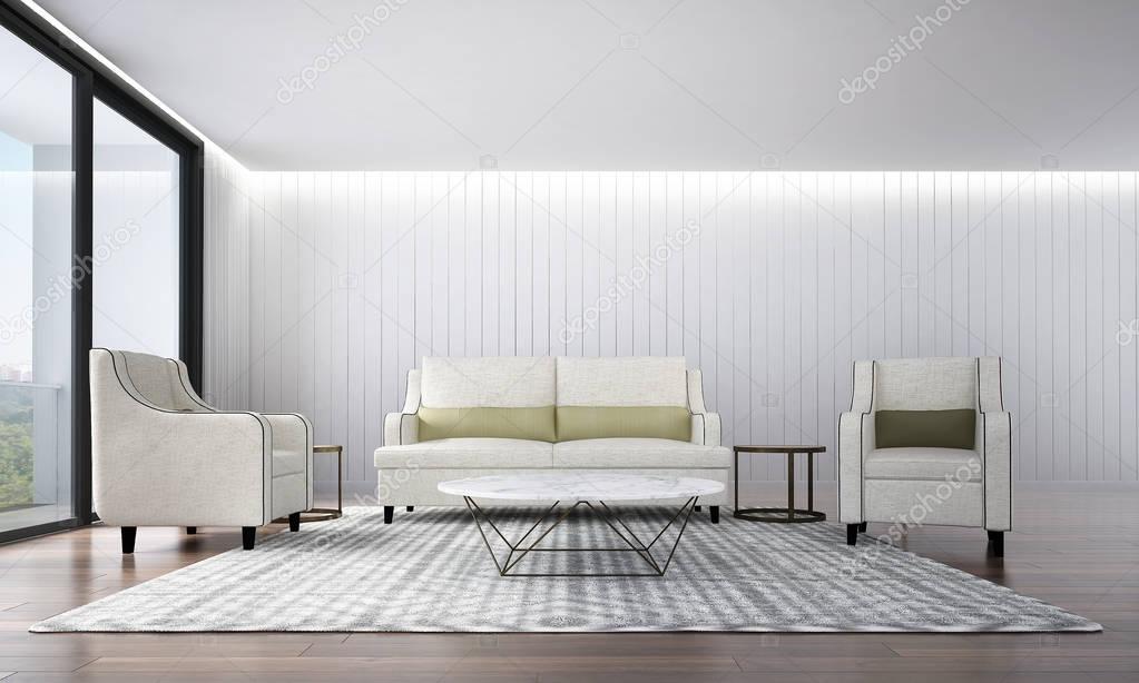 The modern lounge and living room interior design and white wall background
