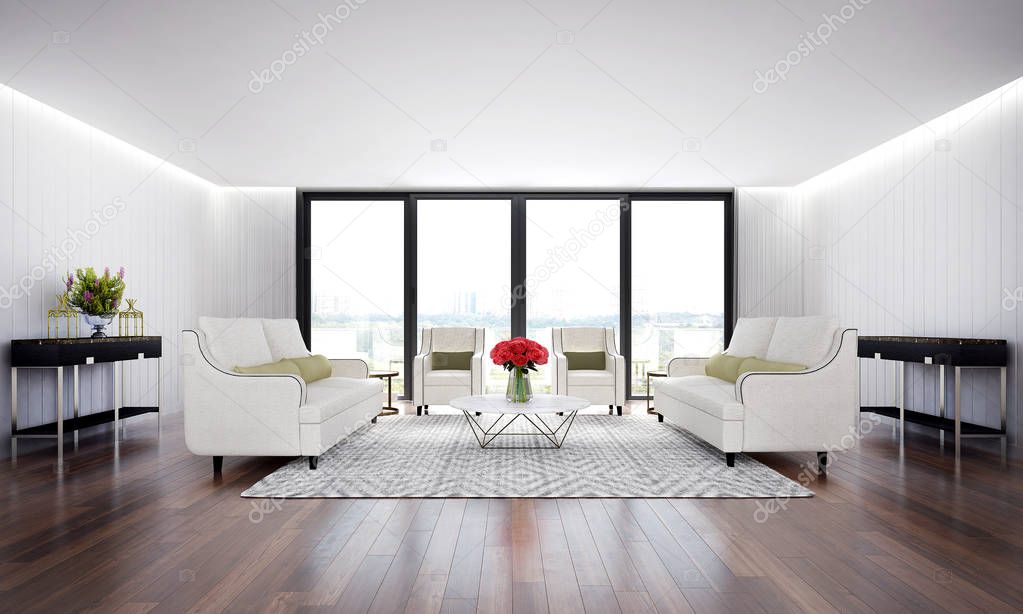 The luxury lounge and living room interior design and white wall background
