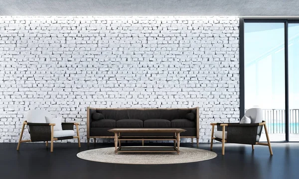 Design Intérieur Salon Salon Modernes Fond Texture Mur Briques Blanches — Photo