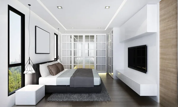 Die Rendering Innenarchitektur Konzept Idee Der Modernen Schlafzimmer Und Wand — Stockfoto