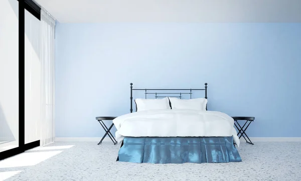 Projektowanie Wnętrz Sypialni Błękitnym Mur Tekstura Tło — Zdjęcie stockowe