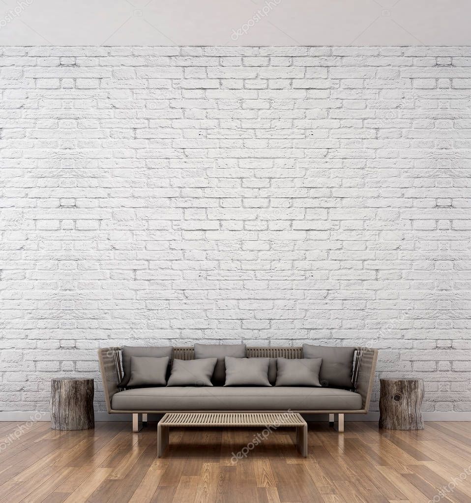 Diseño Interior Sala Estar Moderna Idea Fondo Patrón Pared Ladrillo — Foto  de stock © Teeraphan #179160962, image size:958x1023