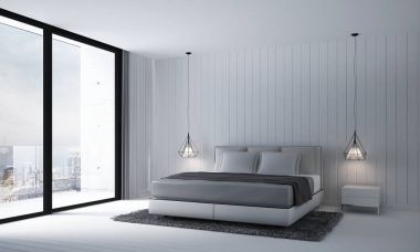 3D render iç tasarım modern yatak odası ve duvar doku arka plan 