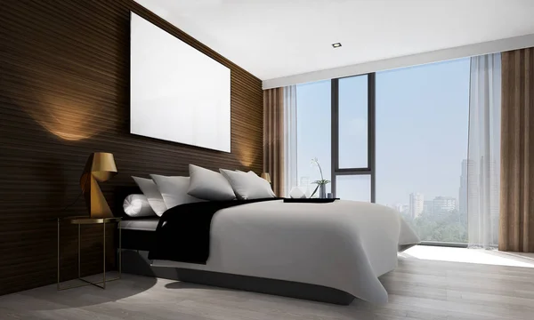 Modern Yatak Odası Tasarım Doku Duvar Arka Plan Cityscape Görüntüleyin — Stok fotoğraf