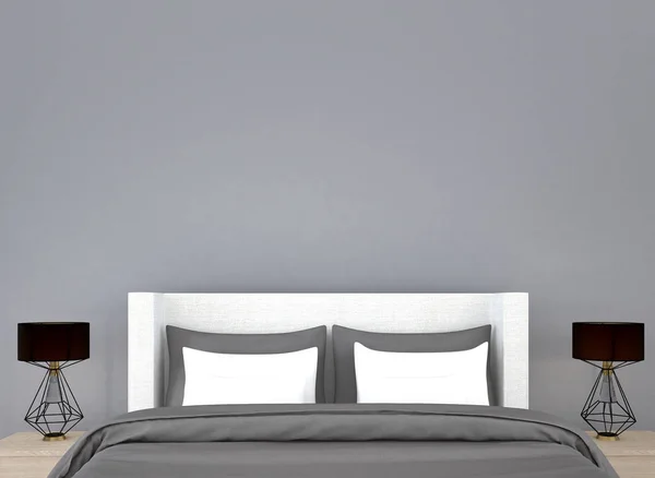 インテリア寝室デザイン アイデアと灰色の壁テクスチャの背景 — ストック写真