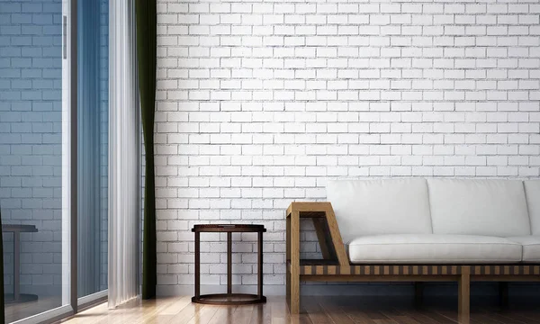 Diseño Interior Sala Estar Mínima Fondo Textura Pared Ladrillo Blanco — Foto de Stock