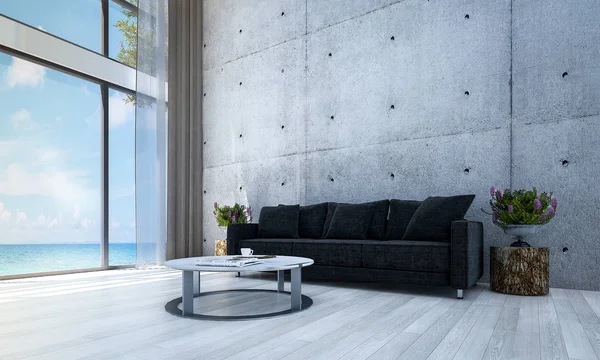 Interior Design Modern Living Room Concrete Wall Pattern Design Sea — Stock Photo, Image