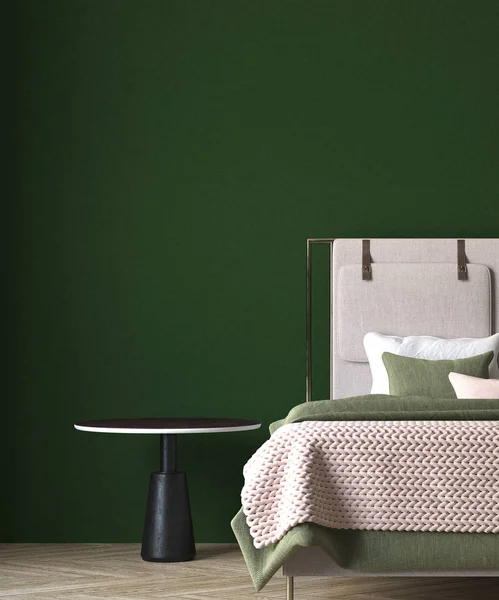 Dormitorio Moderno Diseño Interior Textura Verde Patrón Pared Fondo — Foto de Stock