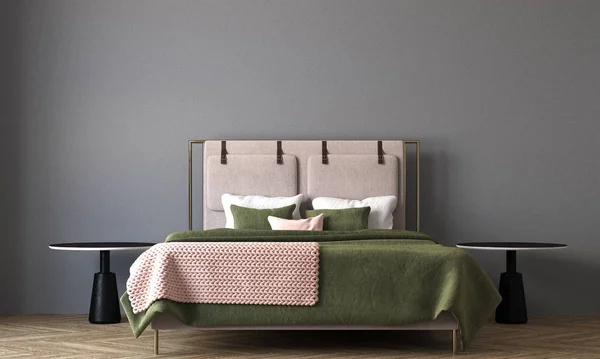 Desain Interior Kamar Tidur Modern Yang Minim Dan Tekstur Dinding — Stok Foto