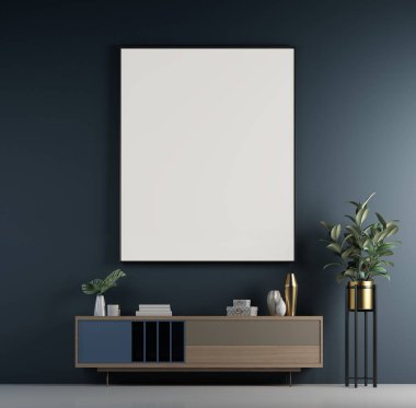 Lounge ve oturma odası ve mavi doku duvar arka planının modern minimal tamsayı tasarımı 