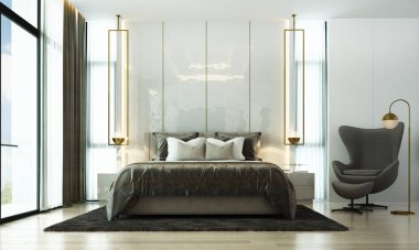 Yatak odasının modern lüks tasarımı.